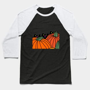 Back Print Cats and Halloween Pumpkins Baseball T-Shirt